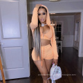 2021 New summer hoodie sweater casual short sets clothing  women sexy Fashion Sweater Two-piece Sets